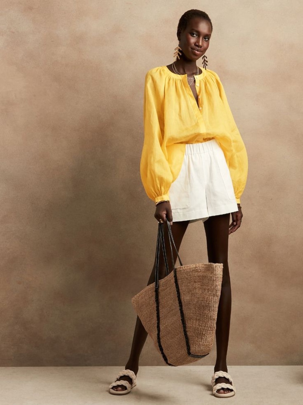 BANANA REPUBLIC • Ramie Balloon Sleeve Blouse in Yellow Umbrella
